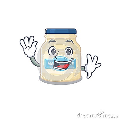 Waving friendly mayonnaise in mascot design style Vector Illustration