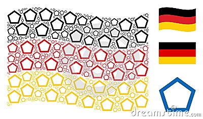 Waving German Flag Pattern of Contour Pentagon Icons Vector Illustration