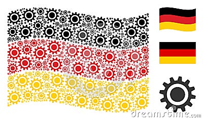 Waving German Flag Mosaic of Cog Items Vector Illustration
