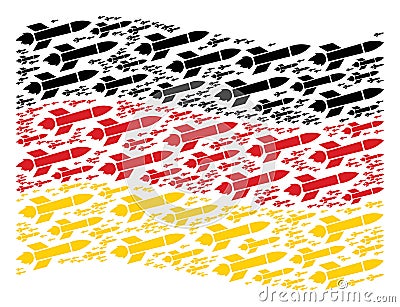 Waving Germany Flag Pattern of Missile Launch Items Vector Illustration