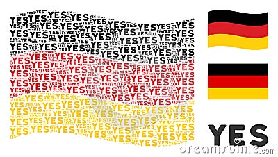 Waving Germany Flag Pattern of Yes Text Items Vector Illustration