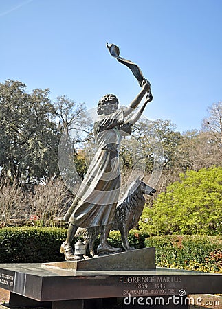 The waving girl statue on the Savannah River in downtown Savannah. Editorial Stock Photo