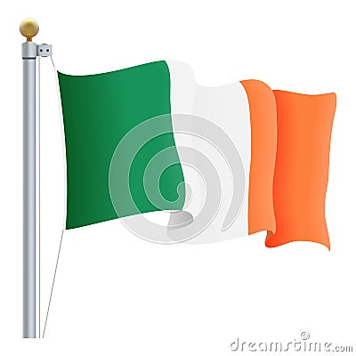 Waving Ireland Flag Isolated On A White Background. Vector Illustration. Vector Illustration