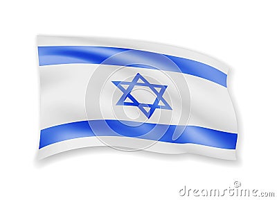 Waving Israel flag on white. Flag in the wind. Vector Illustration