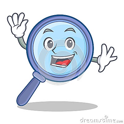 Waving magnifying glass character cartoon Vector Illustration