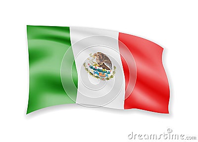 Waving Mexico flag on white. Flag in the wind. Vector Illustration