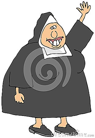 Waving Nun Cartoon Illustration