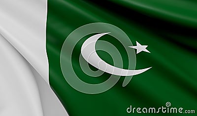 Waving Pakistan Flag Satin Fabric - 3D Illustration Stock Photo