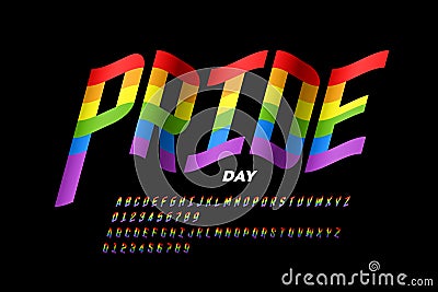 Waving rainbow flag colors font Vector Illustration