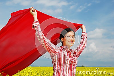 Waving red scarf Stock Photo