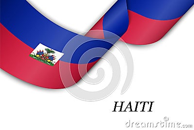 Waving ribbon or banner with flag of Haiti Stock Photo