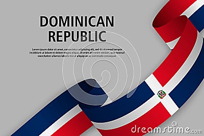 Waving ribbon with Flag of Dominican Republic, Cartoon Illustration