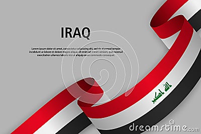 Waving ribbon with Flag of Iraq, Cartoon Illustration