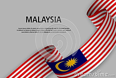 Waving ribbon with Flag of Malaysia, Cartoon Illustration