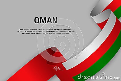 Waving ribbon with Flag of Oman, Cartoon Illustration