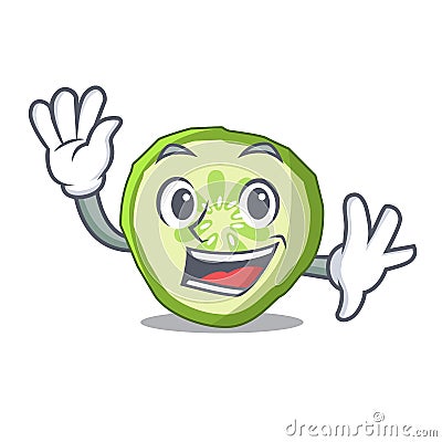 Waving sliced cucumber hamburger ingredient character cartoon Vector Illustration