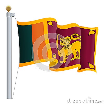 Waving Sri Lanka Flag Isolated On A White Background. Vector Illustration. Vector Illustration