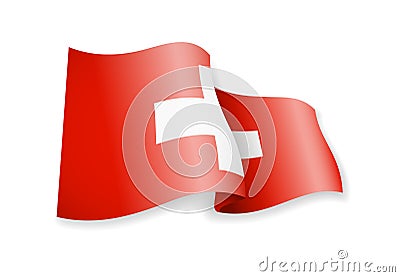 Waving Switzerland flag on white background. Stock Photo