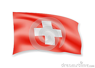 Waving Switzerland flag on white. Flag in the wind. Stock Photo