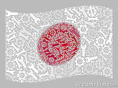 Waving System Japan Flag - Mosaic of Cog and Wrench Elements Vector Illustration