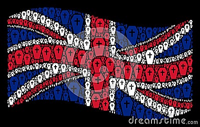 Waving UK Flag Mosaic of Coffin Items Vector Illustration