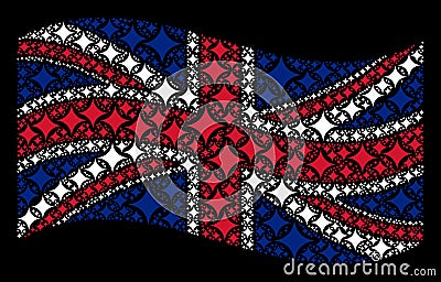 Waving United Kingdom Flag Mosaic of Sparkle Star Items Vector Illustration