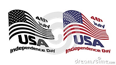Waving USA national flag with 4th July sign vector Vector Illustration