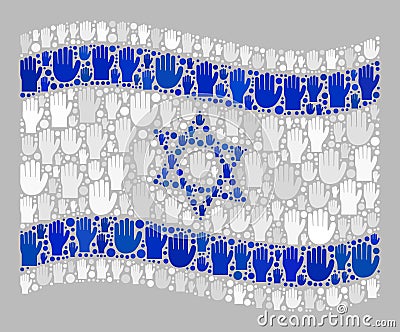 Waving Voting Israel Flag - Mosaic of Raised Up Voting Palms Vector Illustration