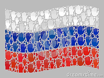 Waving Voting Russia Flag - Mosaic with Raised Up Decision Palms Vector Illustration