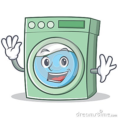 Waving washing machine character cartoon Vector Illustration
