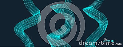 Wavy background with motion effect. 3d technology style. Vector Illustration
