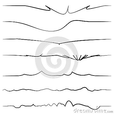 Wavy, billow zigzag line element set. Lines with waving effect Vector Illustration