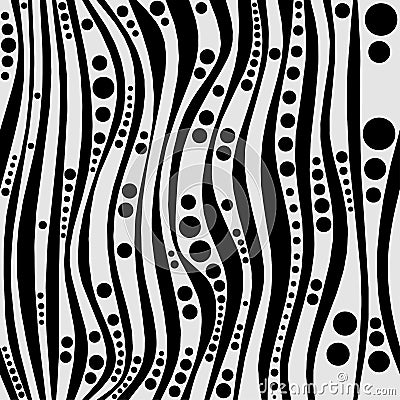 Wavy black and white contrasting abstract design with thin and thick curves and various circles. Vector EPS 10 Vector Illustration