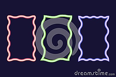 Wavy border frame. Squiggle edge rectangle. Neon color scallop shape. Retro groovy aesthetic element. Vector trendy Vector Illustration