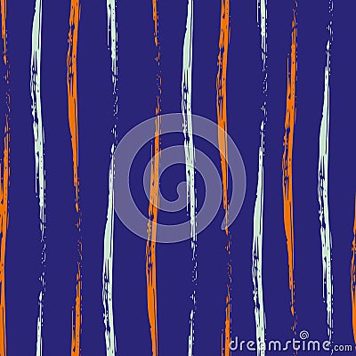 Wavy brush stroke striped vector seamless pattern background. Undulating painterly vertical alternating blue orange Vector Illustration