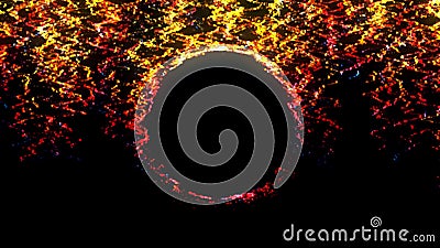 Wavy colorful lines with circle on black background. Animation. Abstract beautiful multi-colored lines moving down Stock Photo
