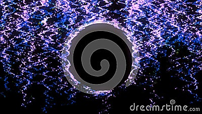 Wavy colorful lines with circle on black background. Animation. Abstract beautiful multi-colored lines moving down Stock Photo