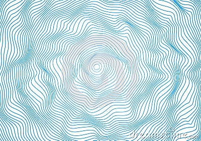 Wavy curved thin blue lines. Vector relief texture. The possibility of imposing isolated bright background. Vector Illustration