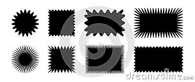 Wavy edge shape collection. Black jagged rectangle, square, circle form set. Zig zag graphic design element pack for Vector Illustration