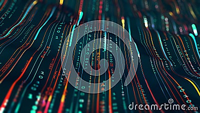 Digital structure, big data concept 3D illustration. Coded data loop. Cyberspace background Cartoon Illustration