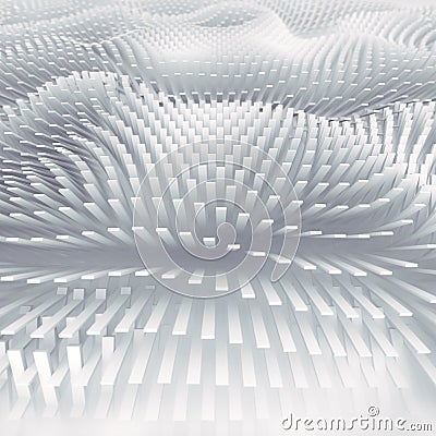 Wavy field of simple white rectangular forms. Abstract background. 3d rendering digital illustration Cartoon Illustration