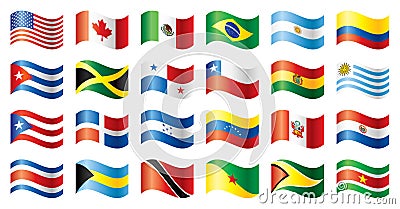 Wavy flags set - America Vector Illustration