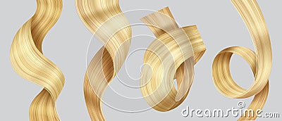 Wavy hair. Female beauty blonde light shiny hair decent vector pictures set Vector Illustration
