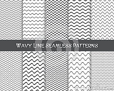 Wavy line seamless patterns Vector Illustration