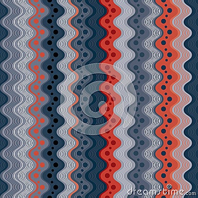 Wavy lines and dots seamless pattern, vertical vector background Vector Illustration