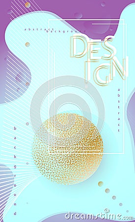 Wavy lines flying golden spheres planets on gradient background Modern futuristic abstract vertical background Application Vector Illustration