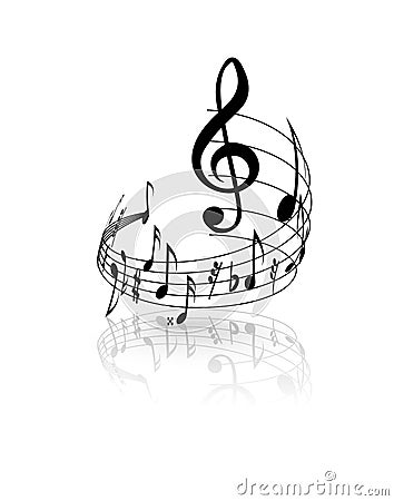 Wavy musical staff with notes on a white background. Vector Vector Illustration