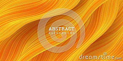 Wavy orange background 3D. Vector illustration warped stripes. Festive banner realistic style. Backdrop with flow lines. Vector Illustration