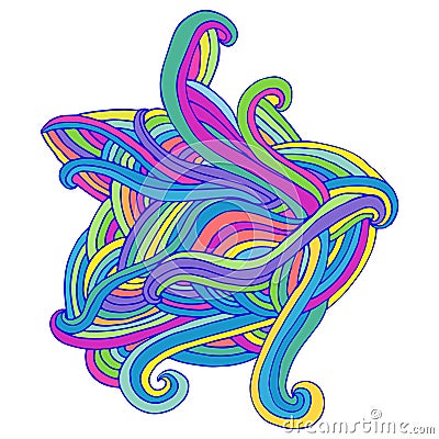 Wavy psychedelic simple abstract element, isolated on white. Curly bright tabby lines shape for design. Vector Illustration