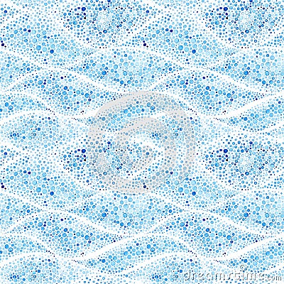 Wavy seamless watercolor pattern. Blue dots on a white background. Summer nautical print for textiles. Hand-drawn print on paper Stock Photo